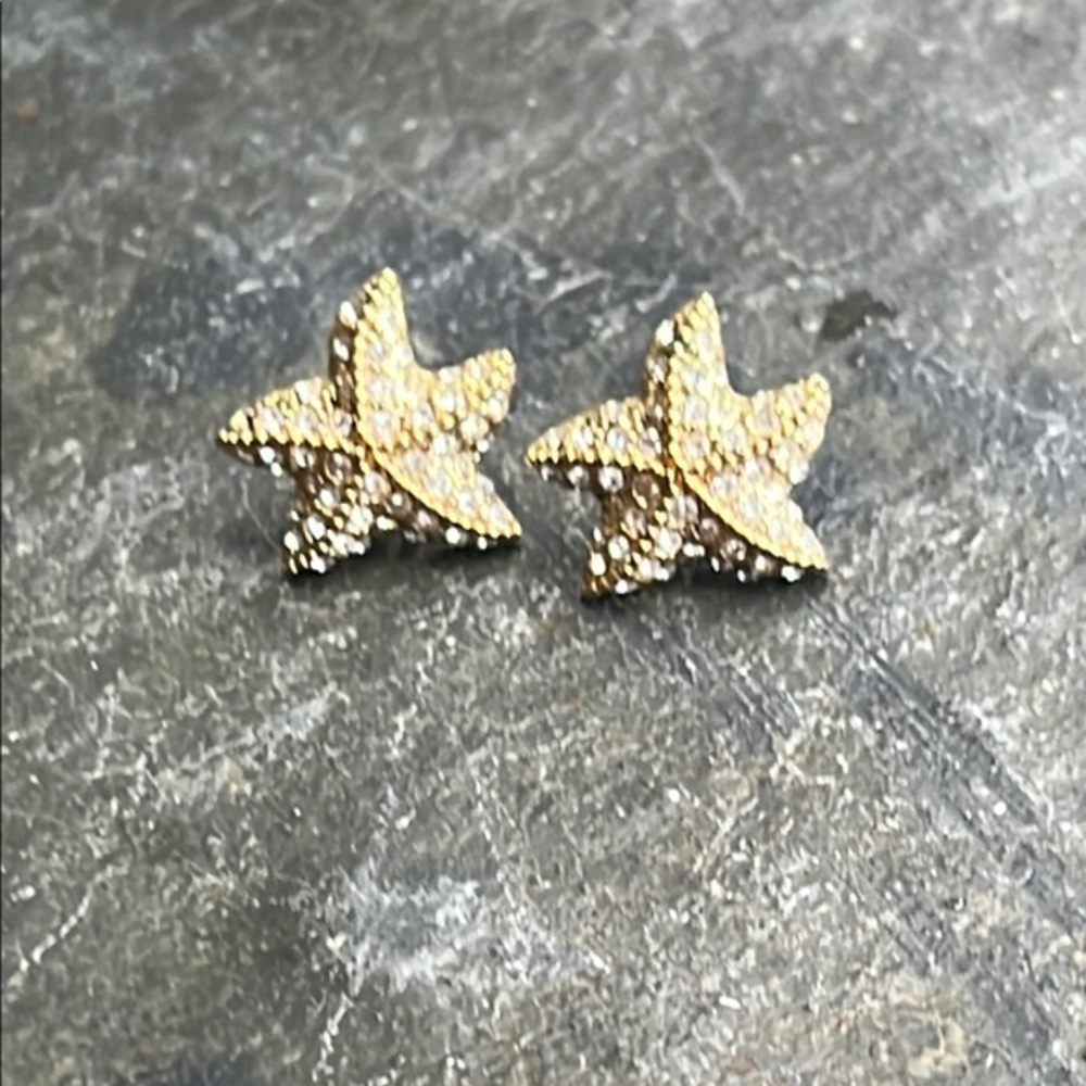 J.Crew Gold Rhinestone sparkly Starfish Earrings
